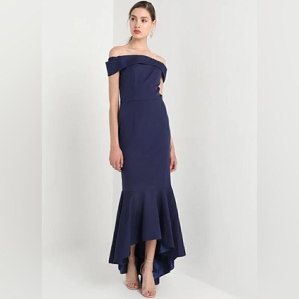 Chi Chi London Roz Chicago Bardot Maxi Dress in Navy